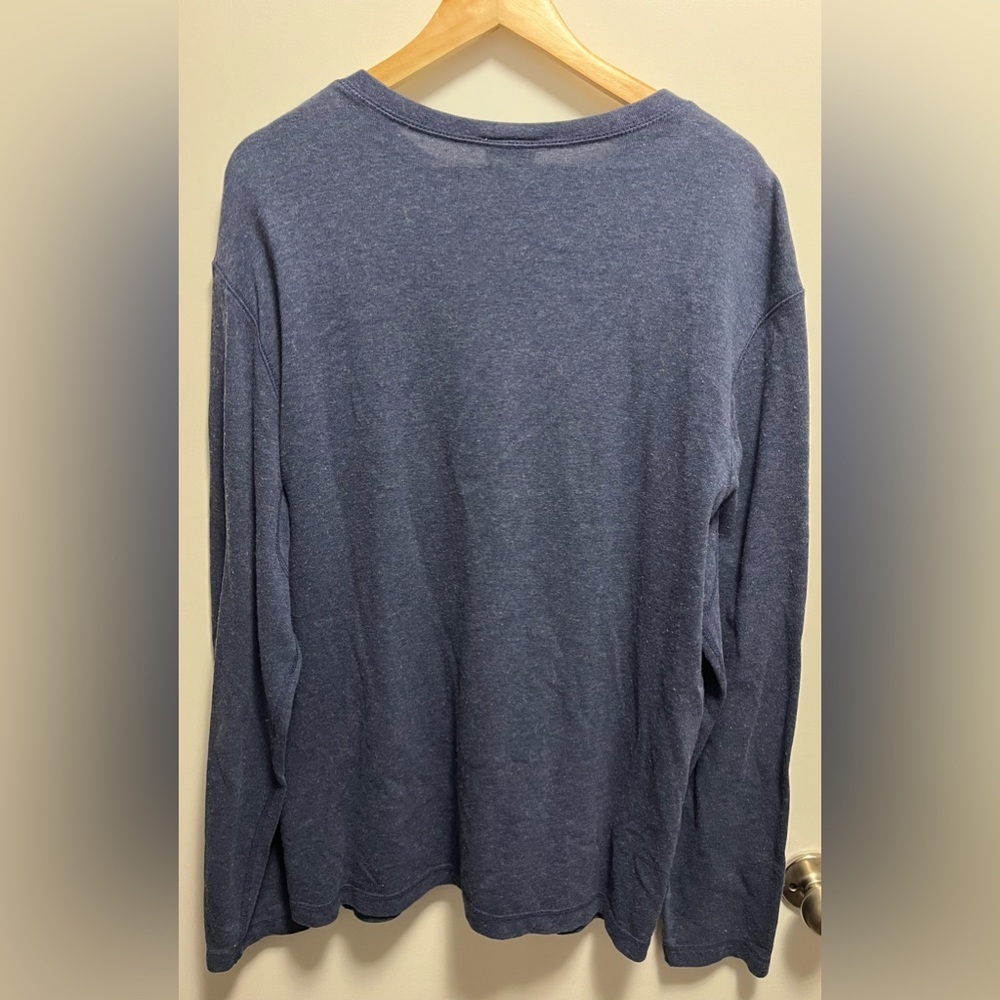 L.L Bean Mens Blue Henley Long Sleeve Cotton And Wool Blend Size Large - Picture 6 of 6